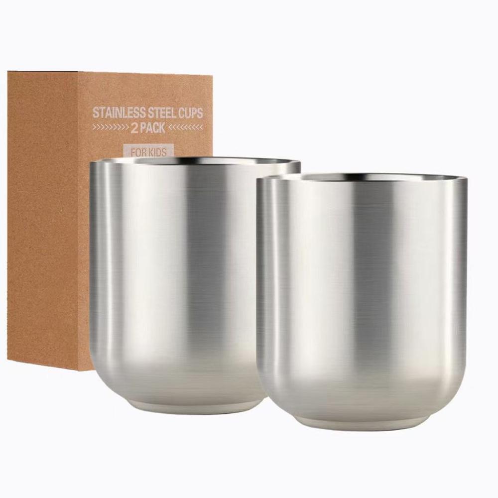 

Set of 2 Mugs 9oz Stainless Steel Insulated Metal Cups Double Wall Tumbler Water Cup 280ml for Home Restaurant Camping Drinkware 280ml