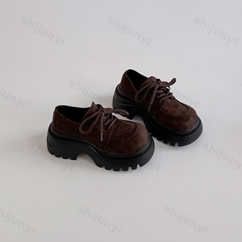 Retro Solid Low Top Thick Soled Lace Up Single Shoes for Women's  Autumn New Fashion Versatile Comfortable Platform Loafers