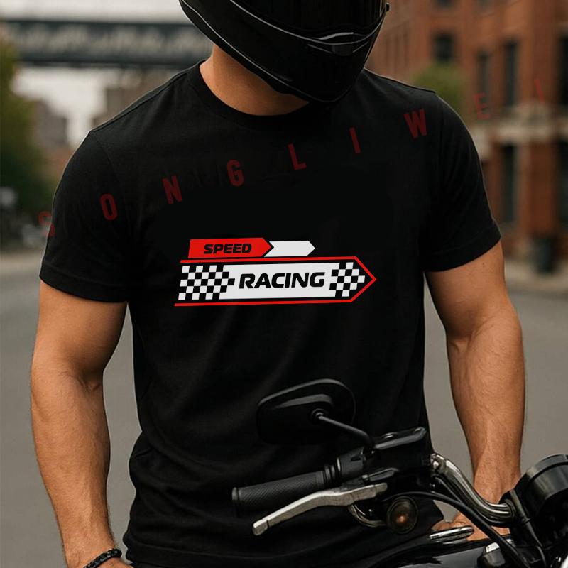 Race Car Motocross Sport Print Men's Cotton T-shirt Summer Short Sleeved Casual Round Neck Unis