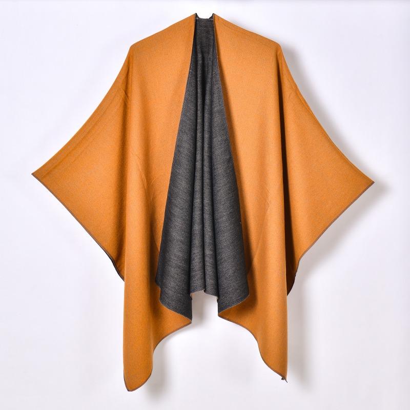 Autumn and winter women's monochrome imitation cashmere front split cape shawl double-sided can be worn warm shawl hot-selling