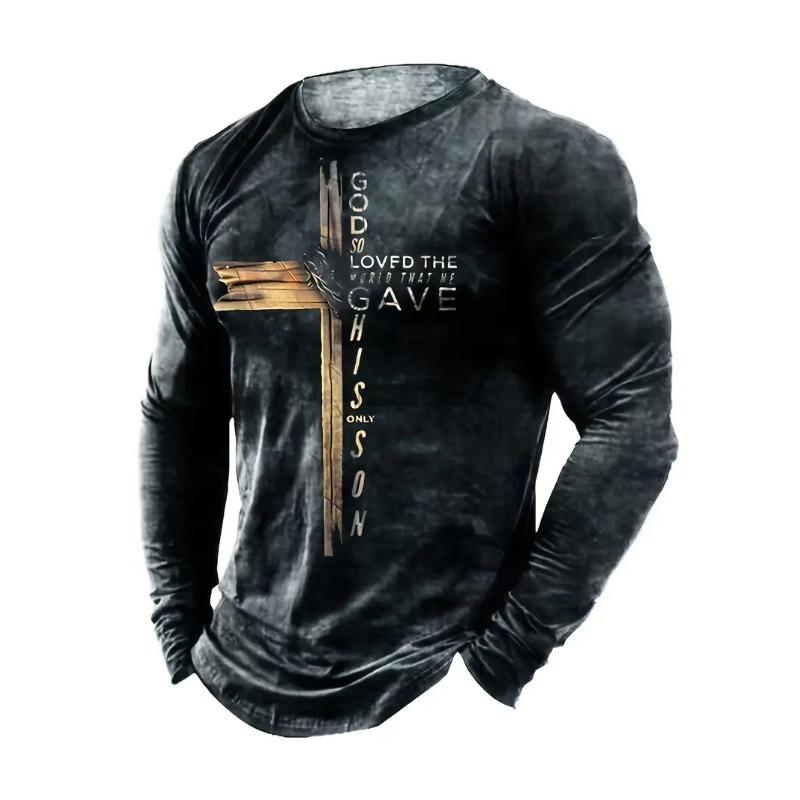 

Винтажная мужская футболка с христианским буквенным узором ИИСУС, футболка с длинным рукавом и круглым вырезом, спортивная мужская одежда больших размеров S