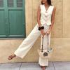 Light Color Stripe Sleeveless Vest and Wide Leg Pants Two Piece Set