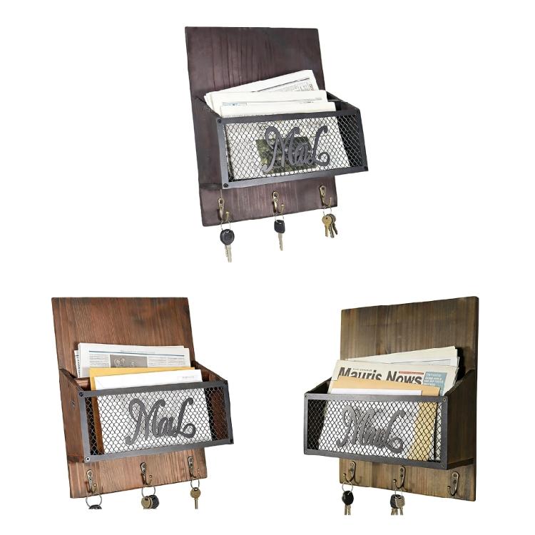 Porta Posta e Chiavi con Pannello Frontale in Rete Metallica e Design con Cornice in Legno Rustico Organizer per l'Ingresso