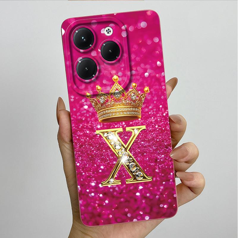 Case For Infinix Hot 40 Pro 40i Crown Letter Funda Soft Liquid Silicone Back Cover For Infinix Hot40 Hot40i 40Pro Bumper Shell