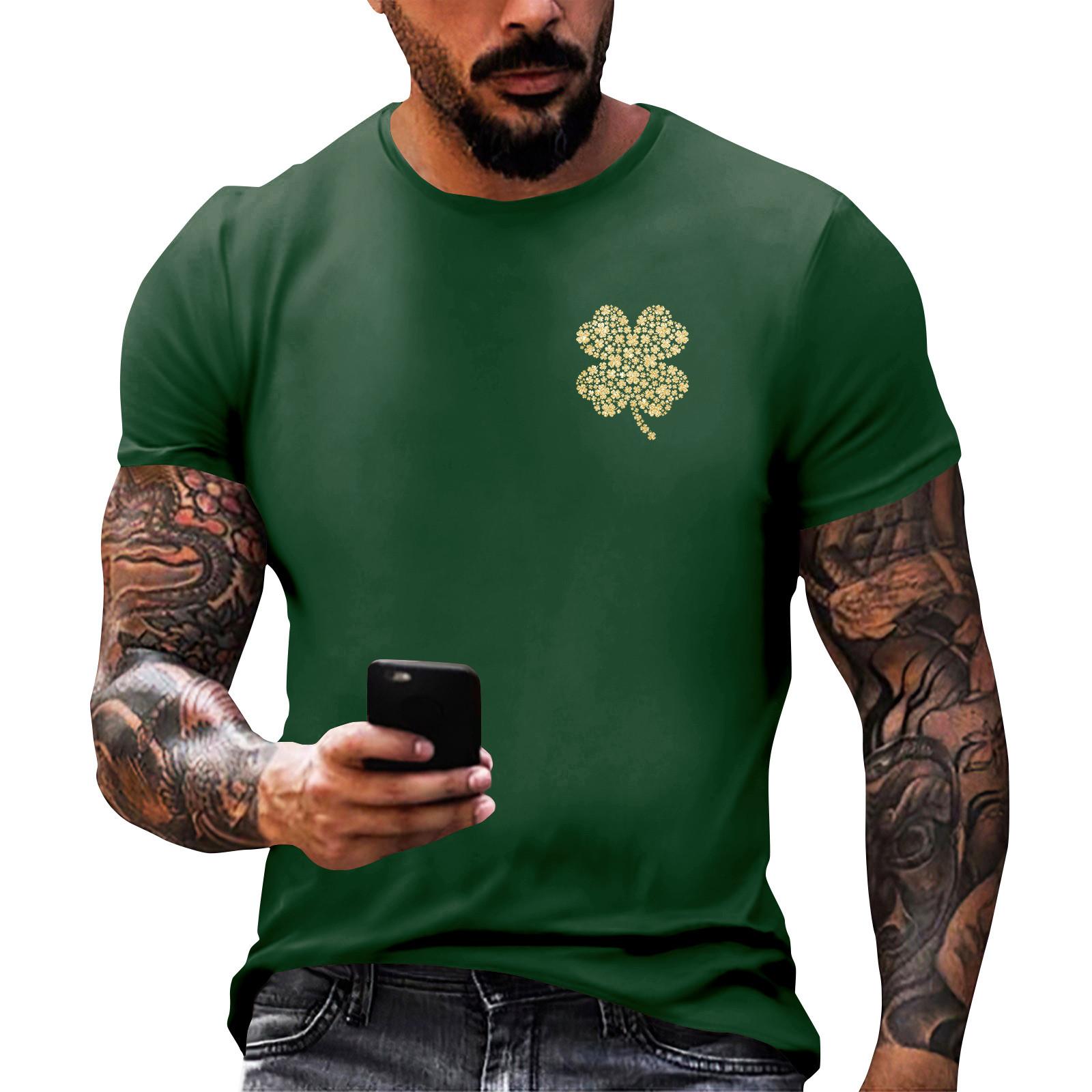 

улица. Принт ко Дню Патрика - мужская повседневная футболка с круглым вырезом и короткими рукавами L армия зеленый