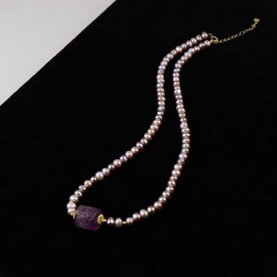 Purple Freshwater Pearl Necklace & Bracelet Set - High-End Gift for Women