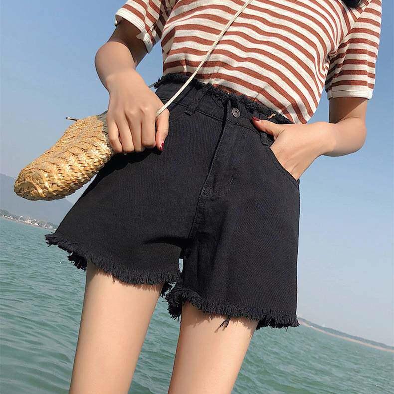 

Retro High Waist Wide Leg Jeans with Frayed Edges - Slimming, Floor-Length Fit for Spring & Autumn Small