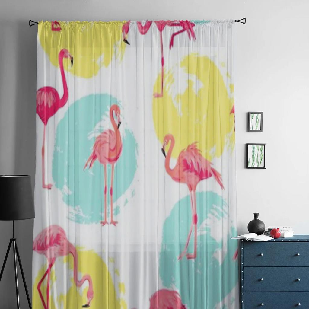 Pink Flamingos Tulle Sheer Window Curtains For Living Room The Bedroom Modern Chiffon Voile Organza Curtains Decor Drapes
