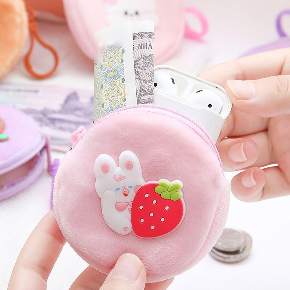 Mini Money Coin Purse Cartoon Patched Round Earphone Bag with Hook Coin Bag Male
