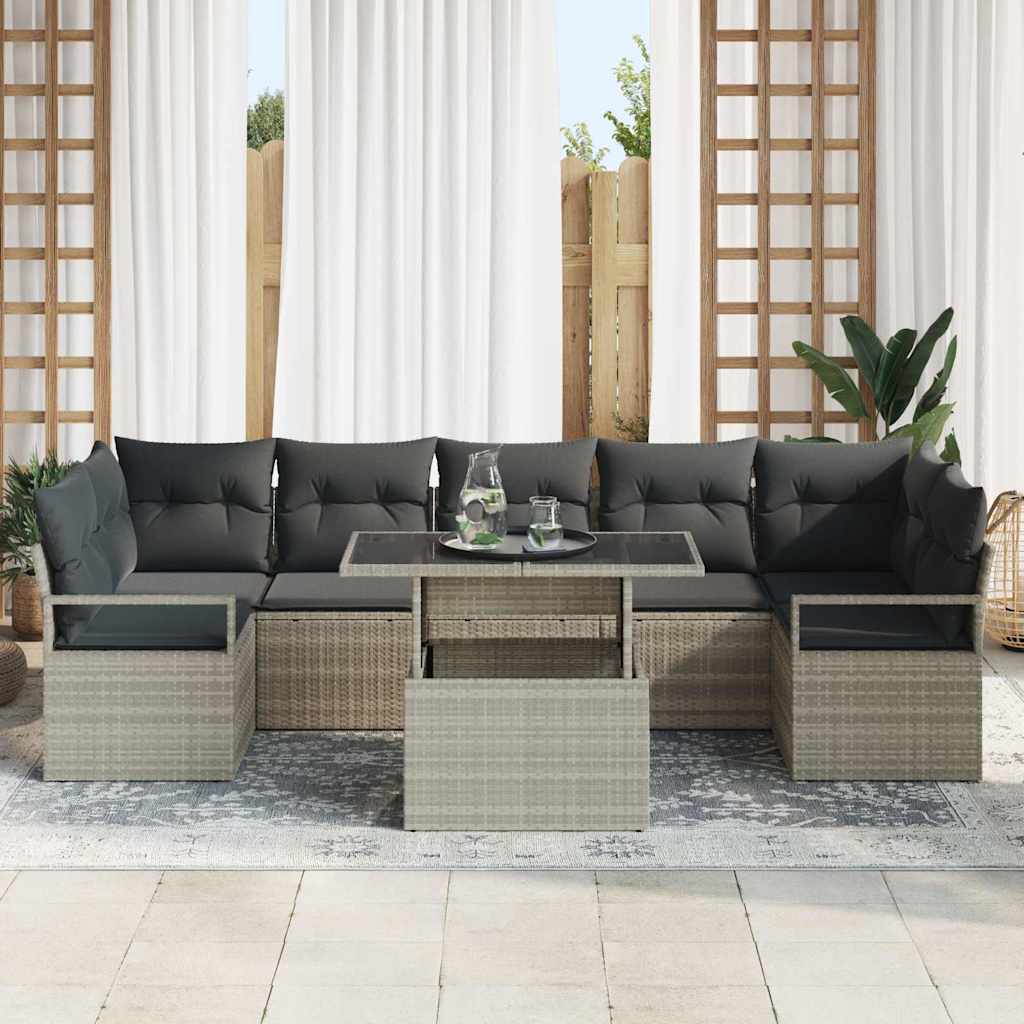 Garden Sofa Set with Cushions 8 Pcs Light Grey Poly Rattan