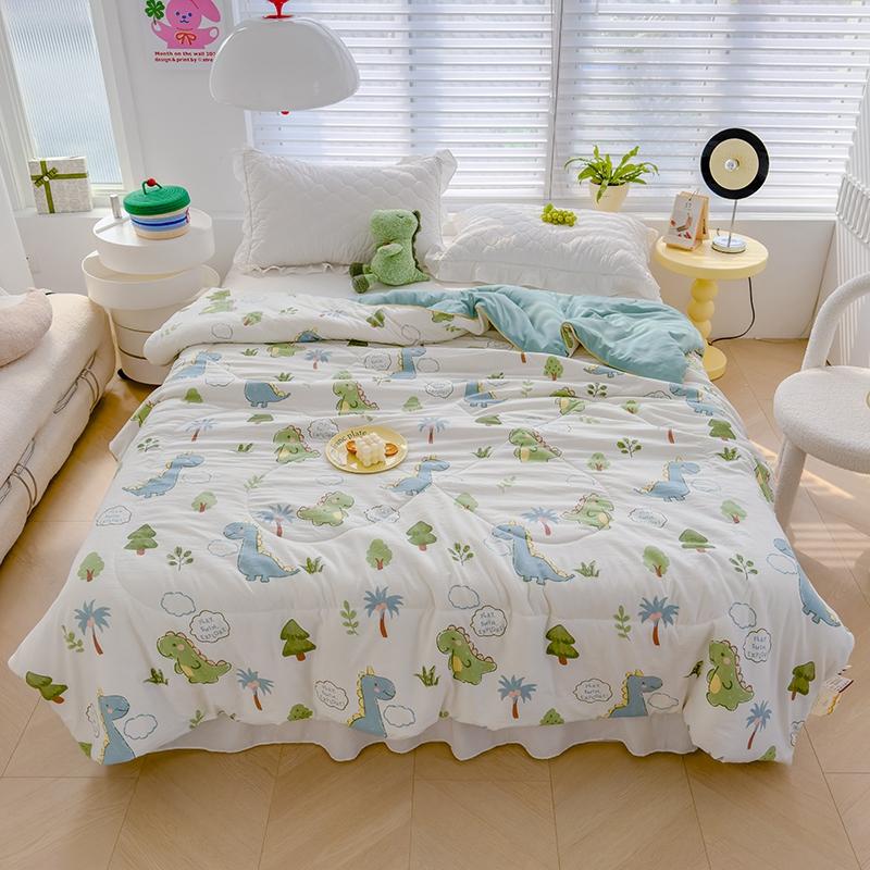 Cartoon Dinosaur Summer Quilt Air Conditioning Quilted Quilts for Kids Teens Skin-Friendly Breathable Thin Blanket Washable