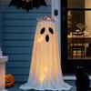 Halloween Lighted White Cloth Ghost Candy Bowl Indoor & Outdoor Decor Scary Standing Ghosts Decor for Front Door Porch Yard