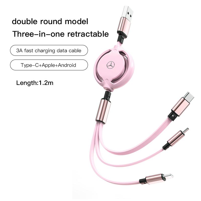 Car Interior 3 In 1 Charging Charger Cable Micro Type-C USB Hubcap Cover For Mercedes Benz AMG GLC GLE CLA W204 W205 W206 W211 VF6