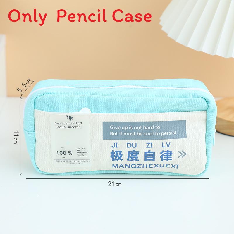 Motivational Text Canvas Pencil Bag With Spacious Storage For Teen School Stationery