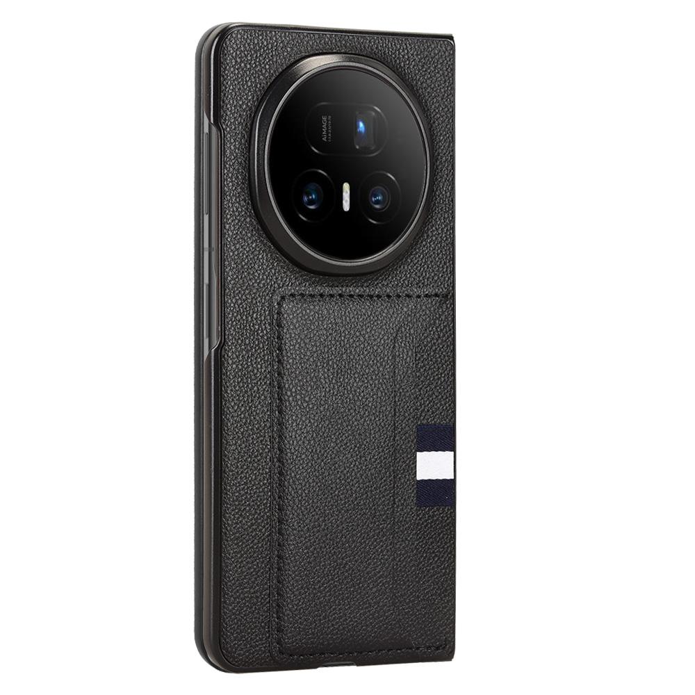 Etui na Honor Magic V5 5G z uchwytem na karty, skóra o fakturze liczi + PC, pokrowiec na telefon