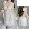 Sexy Pajamas With Chest Pad Lace Mesh Large Size Bow Suspender Home Clothing Set