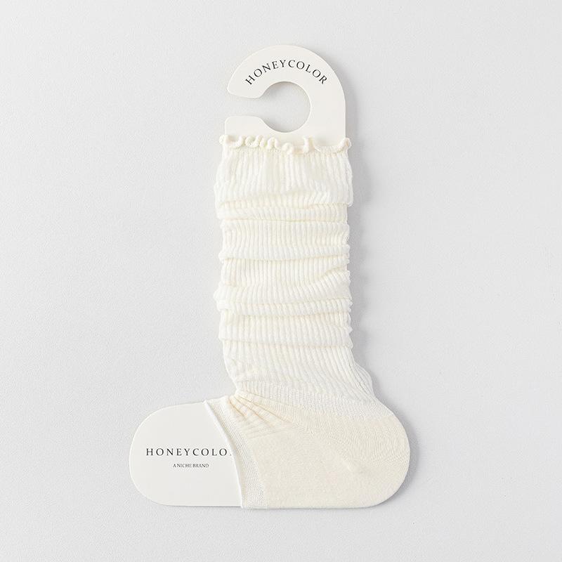 Sock Cover Women's Vertical Striped Mesh Breathable Leg Cover Versatile Pile Socks Solid Lace Calf Socks