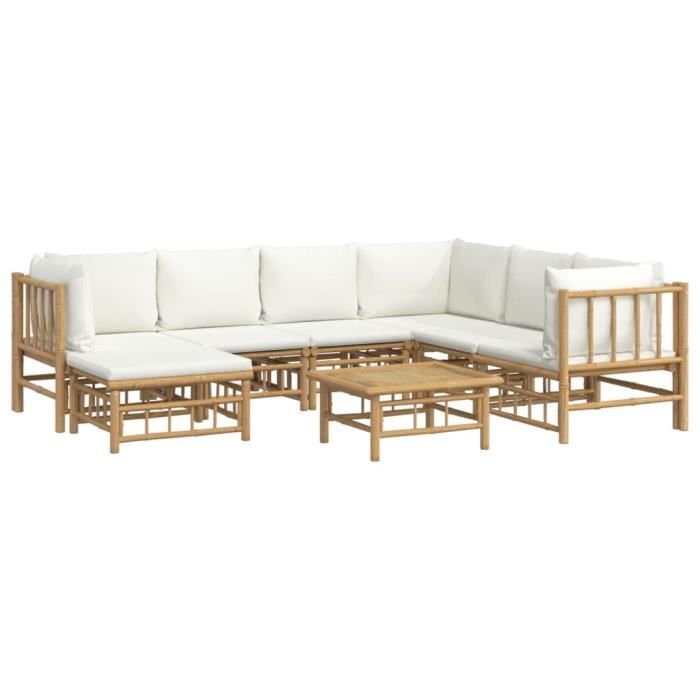 VidaXL Salon de jardin 8 pcs avec coussins blanc crème bambou 3155191