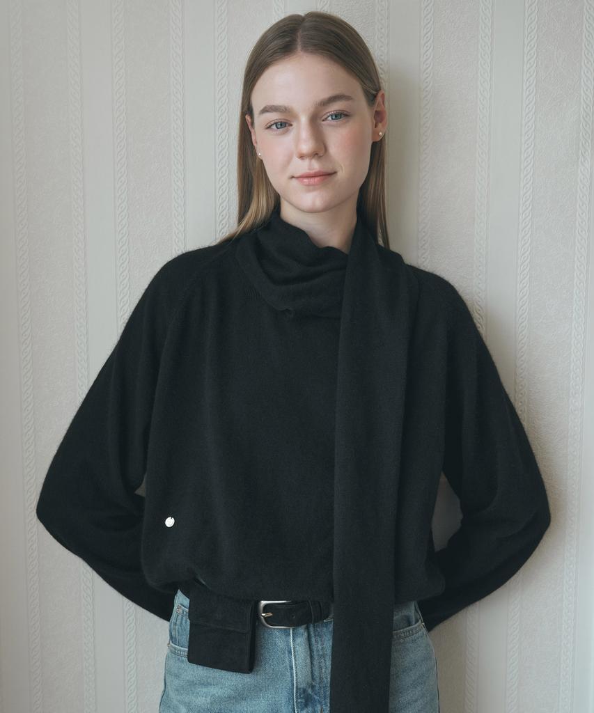 NONLOCAL Scarf Draping Knit Top - Black