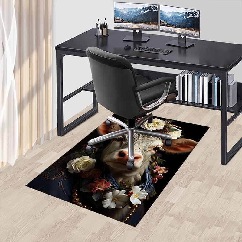 Rose Cow Theme Chair Mat: Office Carpet Oversized Rug for Home Decor, Sofa Mat, Gift Idea for Cow Lovers, Bedroom, Living Room, and Various Rooms