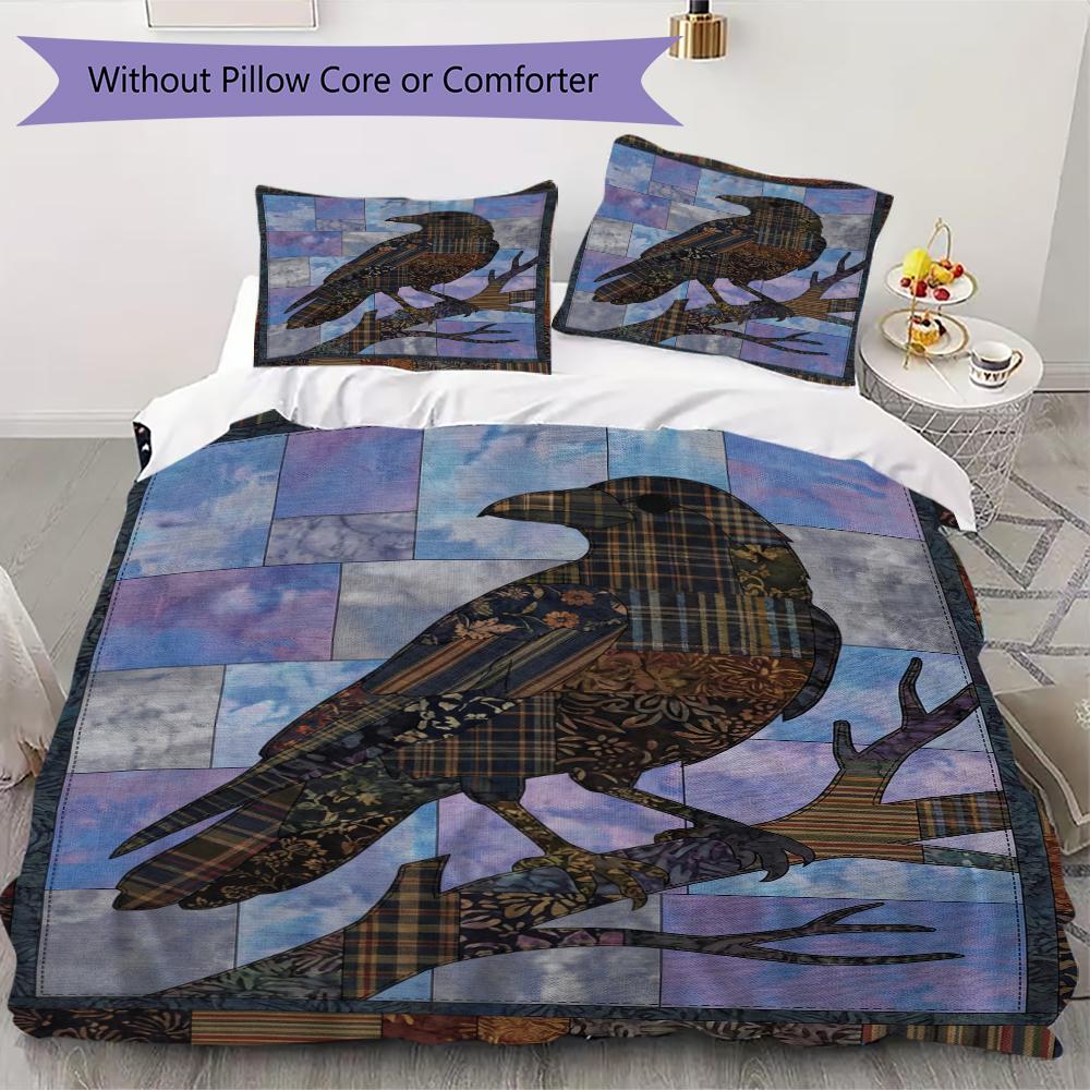 Krähen-Dekorationsmuster Bettwäsche-Steppdecken-Set Steppdeckenbezug Kissenbezug Heimdekoration Geburtstagsgeschenk (1 Bettbezug + 2 Kissenbezüge (ohne Füllung))54