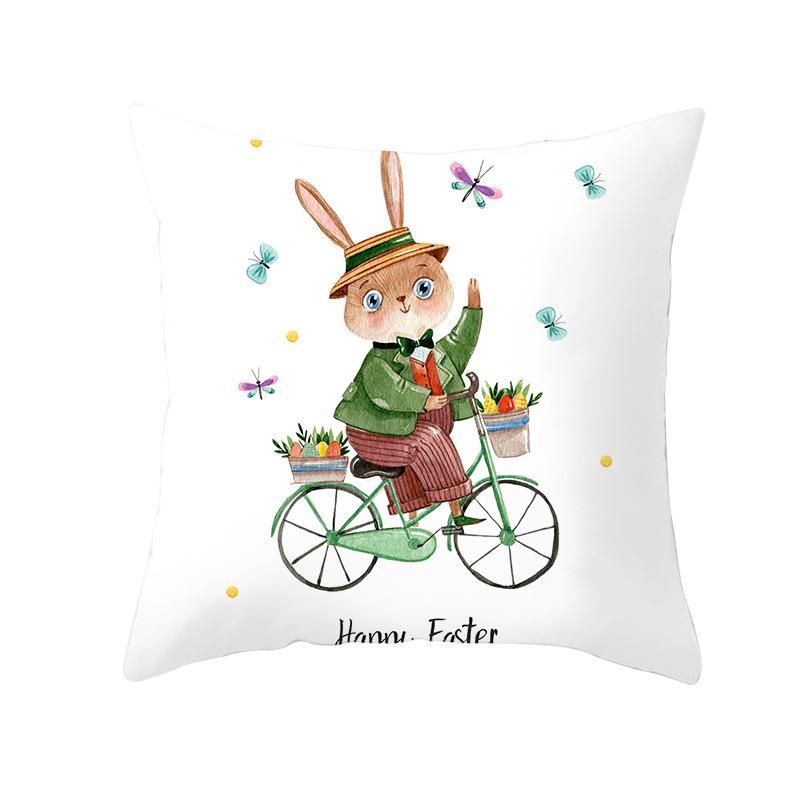 Easter Cartoon Cute Rabbit Digital Printing Short Plush Pillow Covers Decorative for Car Sofa Office Cushion Cover Home Goods