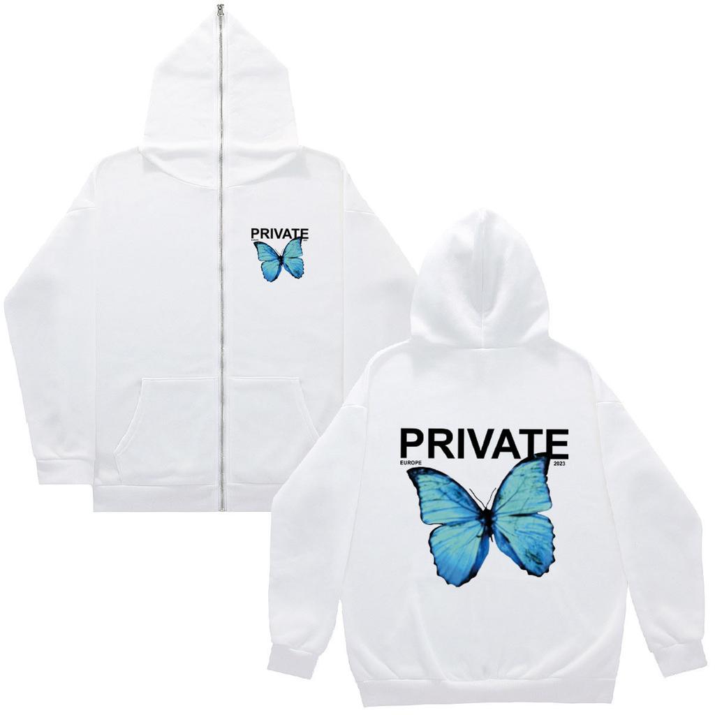 Zipper Hooded Sweater Men's and Women's New Butterfly PRIVATE Printed Cardigan Zipper Hoodie Jacket