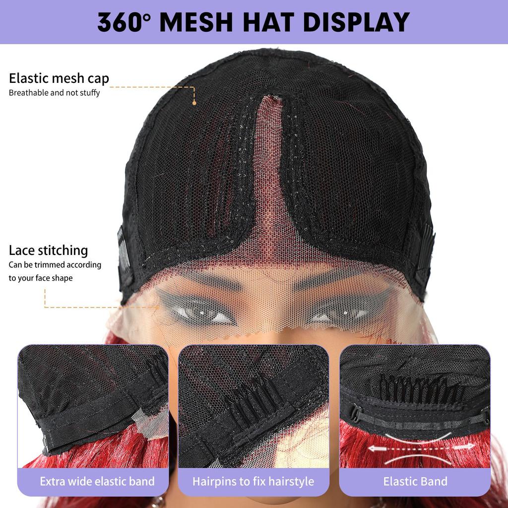 ALAN EATON Long Red Lace Front Wig Synthetic Wavy Curly Wigs for Black White Women Natural High Density Heat Resistant