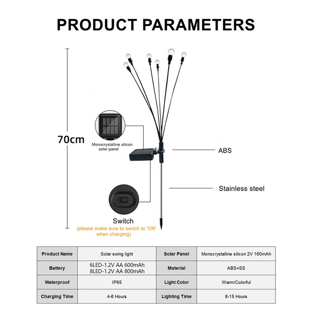 Solar Garden Lights Decorative Firefly Lights Outdoor Pathway Decoration Starburst Swaying Suitable