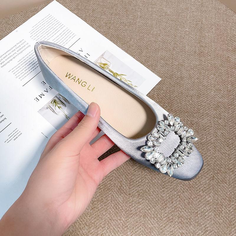 Fashion Flats Women Shoes Spring Autumn Rhinestone Square Buckle Square Toe Elegant Flat Shoes Wedding Shoes Loafers Plue Size 41 42 43