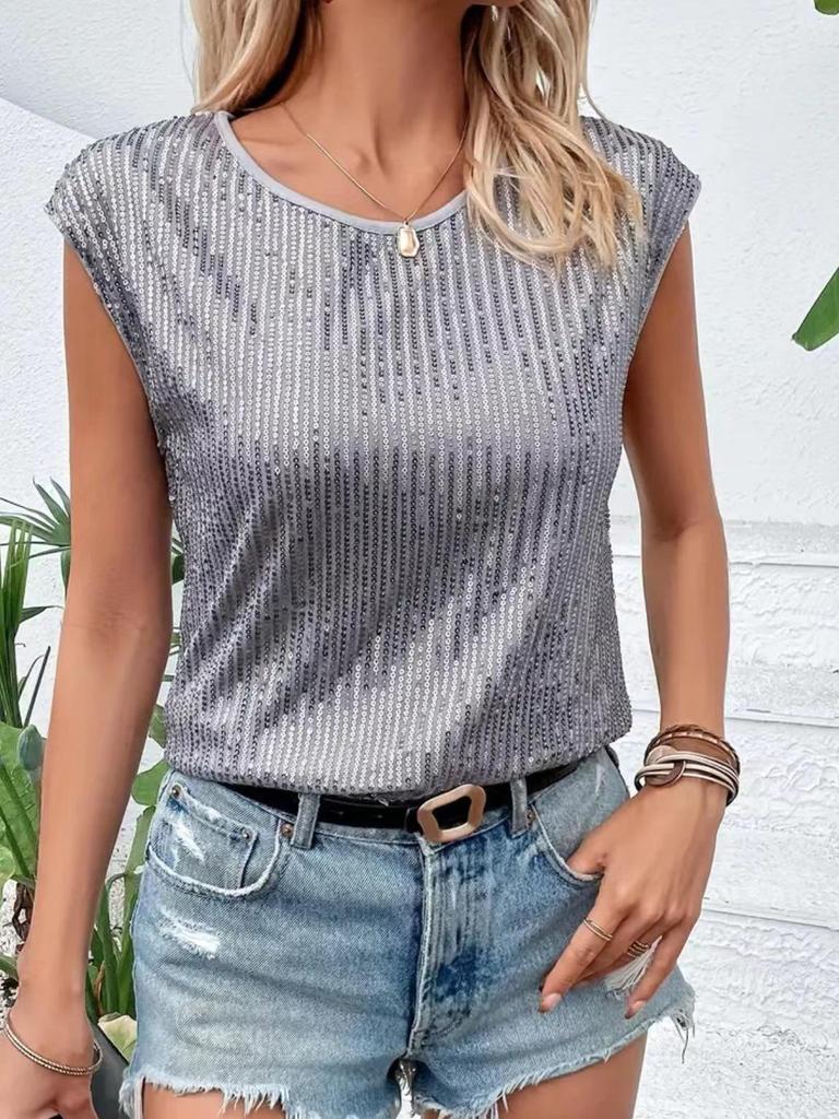 European and American Style Sleeveless Sequin Party Top for Women