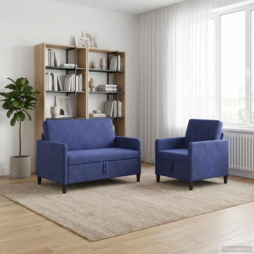 Sofa Set with Storage 2 pcs Police Blue Polyester
