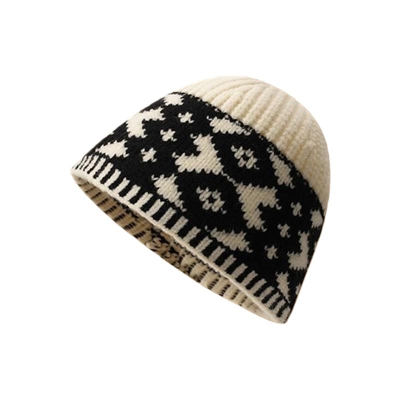 Knitted Pullover Hat for Winter Warmth Soft Wool Rhombic Pattern Hat for Women Men Unisex Fashion Styling Headpiece