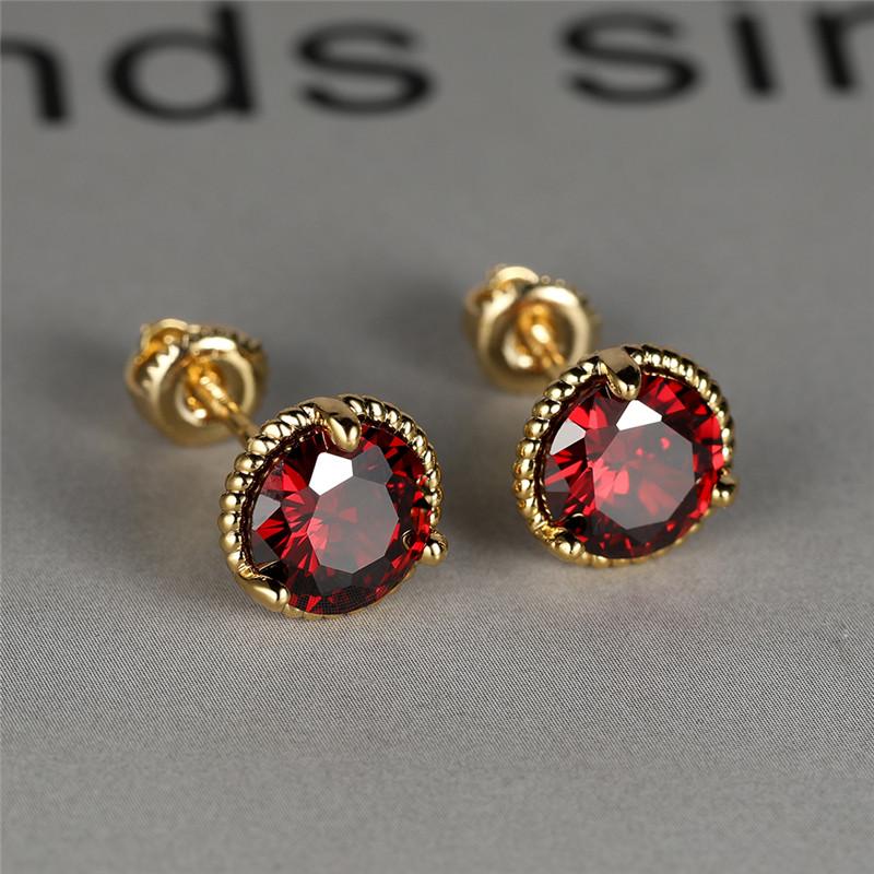 Süße Gelbgoldfarbene Mehrfarbige Zirkonstein Steckerohrringe Grün Blau Rot Kristall Hochzeits Schmuck für Damen