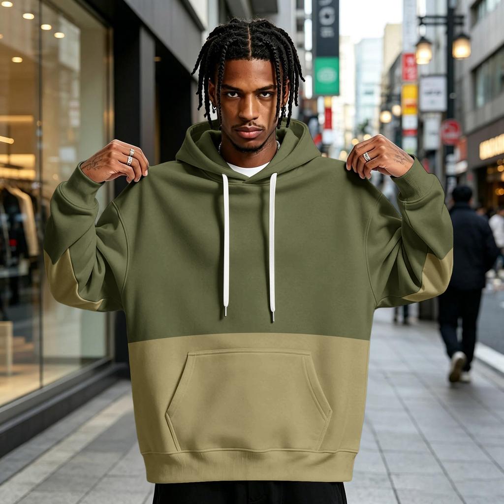 Men's Color Block Pullover Hoodie with Pocket and for Casual Athletic Wear