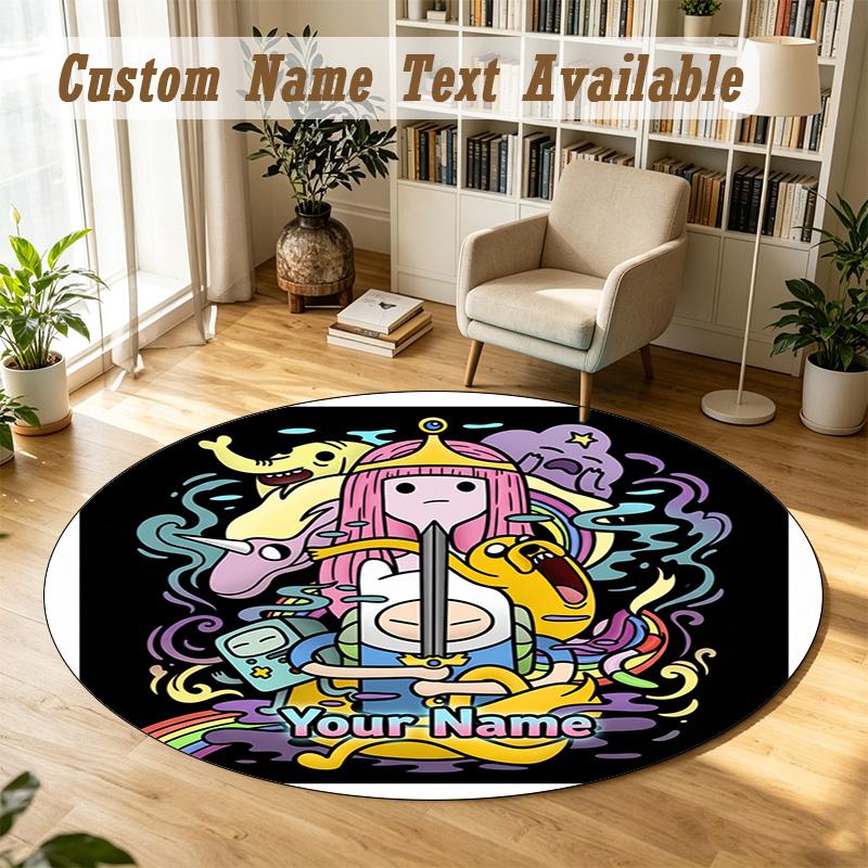 Round Rug Custom NameAdventure Time Pattern Non Slip Carpet Home Floor Decor