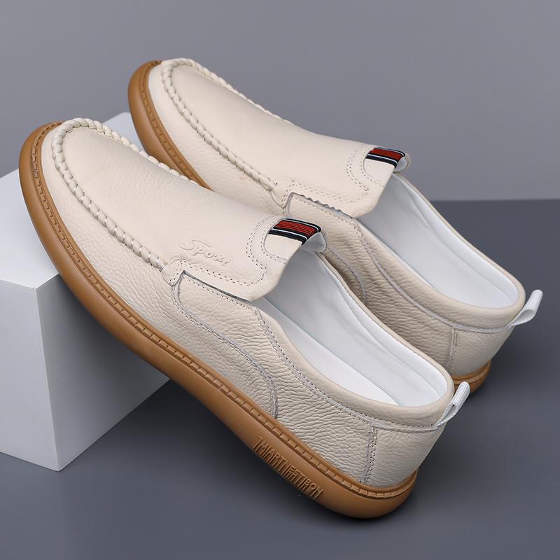 The first layer of cowhide casual leather shoes for men's 2025 autumn new leather soft-soled soft-sided beanie shoes versatile middle-age