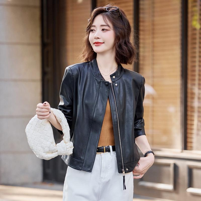 Leather Jacket Women's Spring and Autumn Small Fashion Casual Stand-up Collar Locomotive Style Short Leather Jacket
