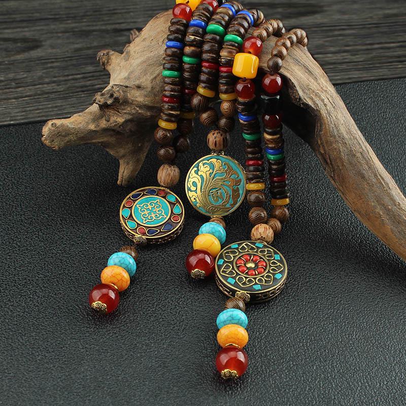 Vintage Nepál Dlouhá Buddhistická Mala Dřevěný Korálkový Přívěsek & Náhrdelník Etnický Bohemian Boho Buddha Šťastné Šperky pro Ženy Muže