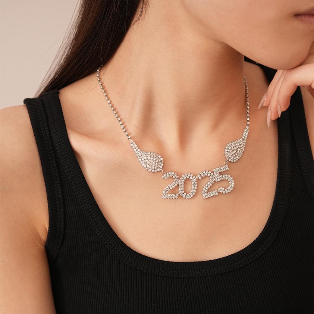 

Aesthetic 2025 New Year Ear Stud Rhinestone Crystal Party Necklace Happy New Year Earrings Women Style7