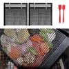 2pcs Reusable PTFE Coated BBQ Mesh Grilling Pouches Grill Bag with Silicone Brush Baking
