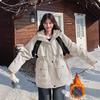 European hooded pie overcomes cotton jacket women's autumn and winter cotton padded waist thickened jacket contrasting color cotton coat