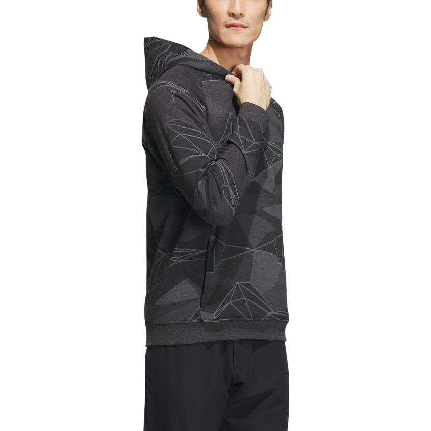 Adidas Full Print Geometric Pattern Half Zip Long Sleeve Hoodie Men hoodies Black IA2624
