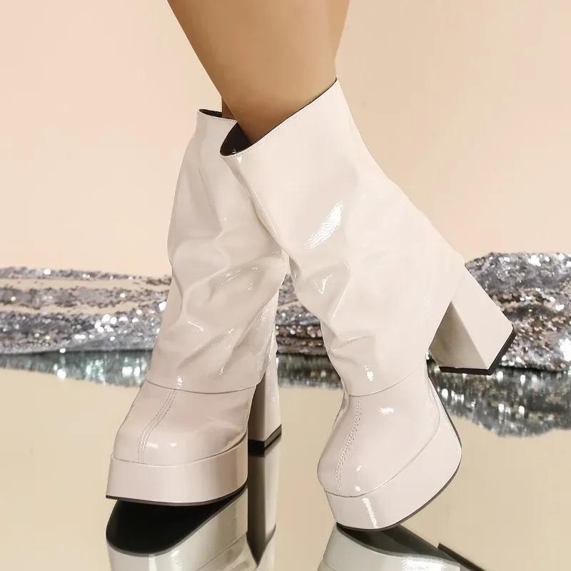 Fashion Platform Platform Women Fall Winter 2025 New Square Toe Fashion Women Block Heel Booties
