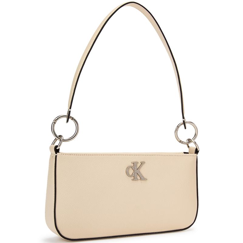 Calvin Klein Fashion Minimalist Metal Letter Zipper Underarm Baguette Shoulder Bag Women Shoulder Bag Beige DH3237-280