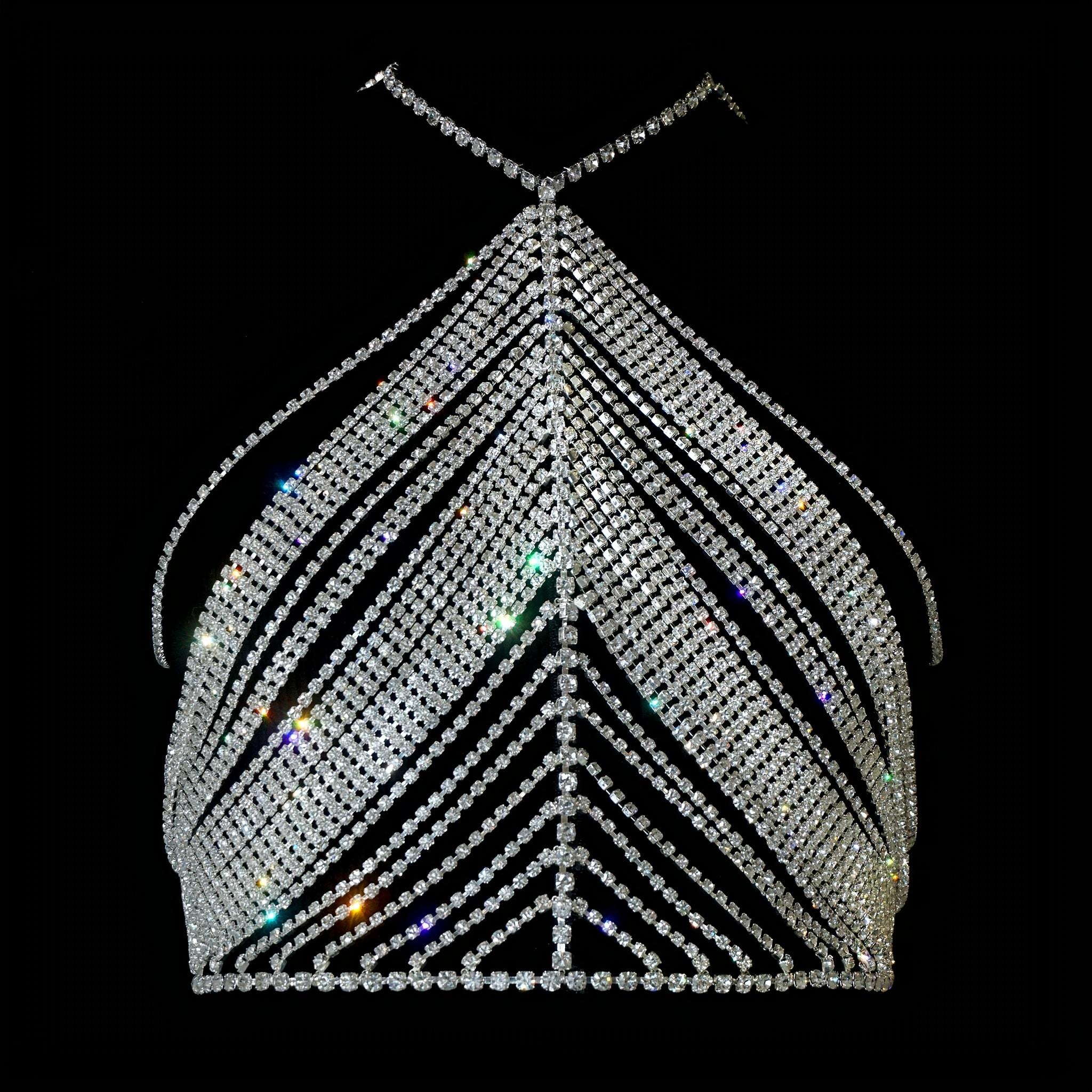 

1 шт., супер блестящий укороченный топ, бюстгальтер, цепочка для тела, блестящие стразы, изысканная цепочка для тела для ночного клуба, вечеринки, выпускного вечера, ювелирные изделия