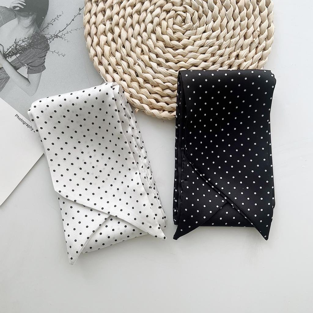 Casual Long Polka Dot Silk Scarf Versatile Tie Hair Bag Multi-Functional Streamer With Shirt Decoration Small Scarf