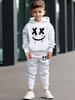 2pcs fun quirky printed boy casual suit, spring long-sleeved fashion hooded sweatshirt and comfortable sports fashion sports trousers