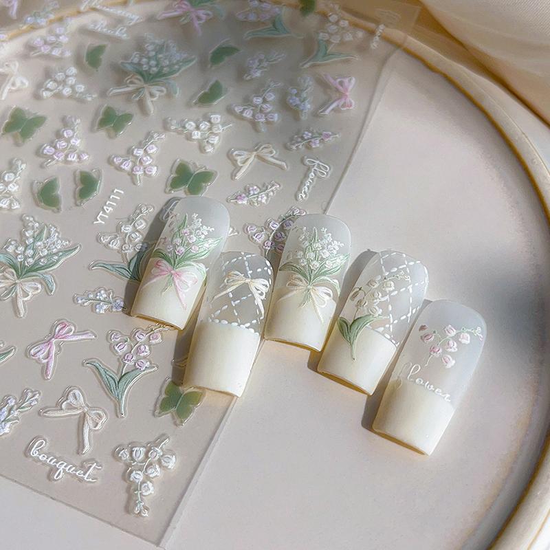 Romantic Lily Of The Valley Nail Art Sticker Wreath Butterfly Dreamy Adhesive Nail Art Decorations Stickers Manicure Decals