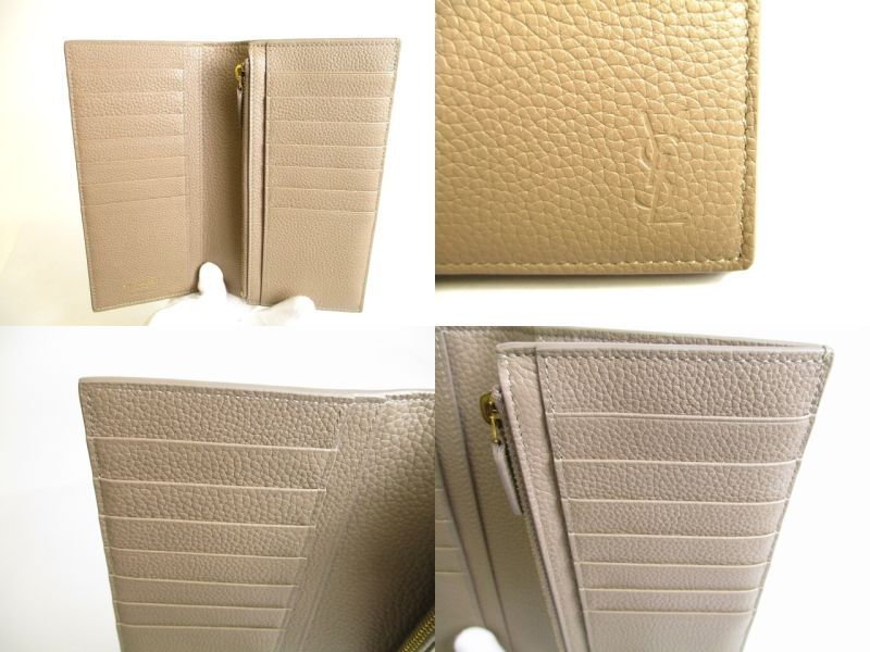 Authentic Saint Laurent Paris YSL Motif Light Brown Leather Flap Wallet Cassandre #9645  Refurbished